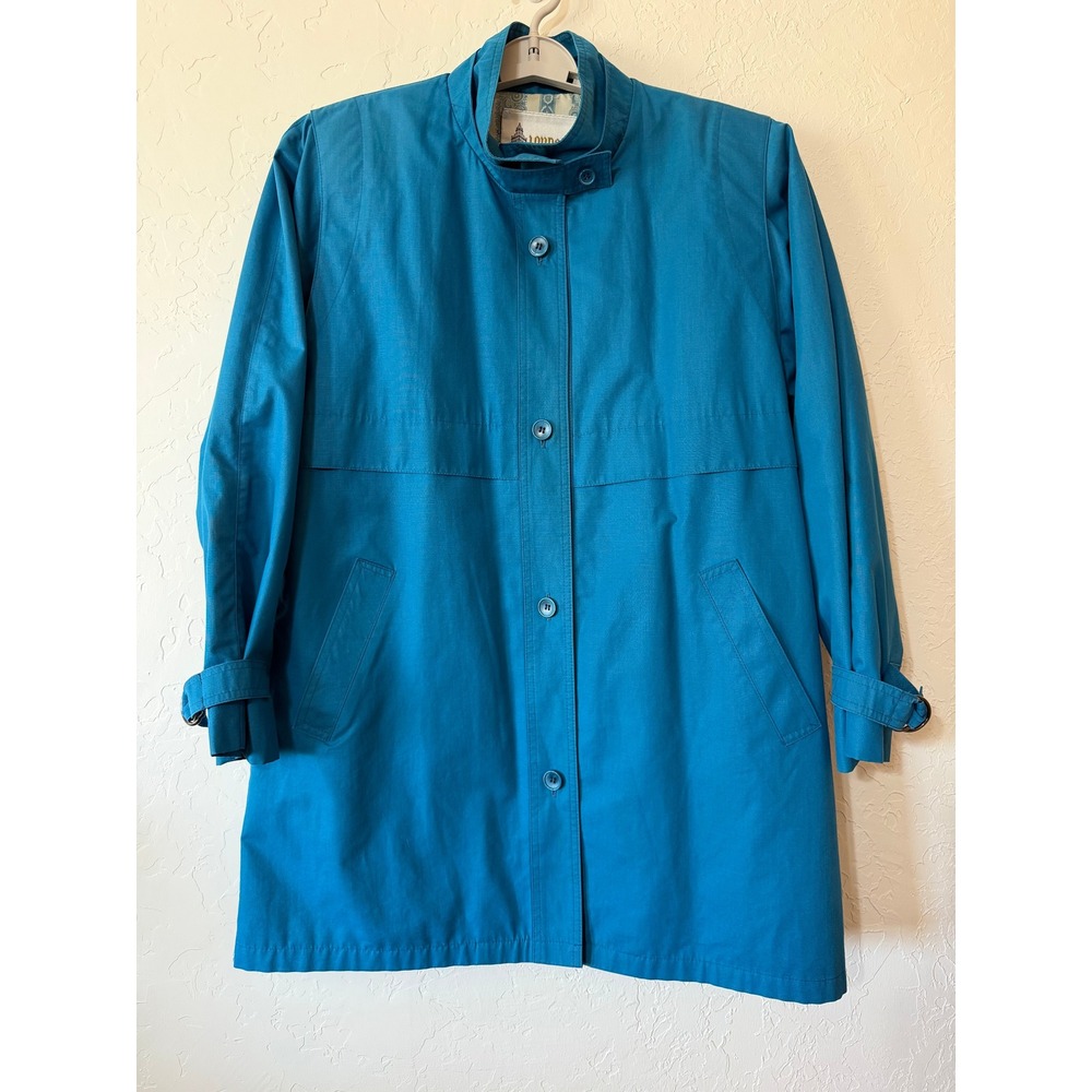Vintage London Fog Teal Blue Trench Coat Rain Jacket Funnel Neck 12 Reg